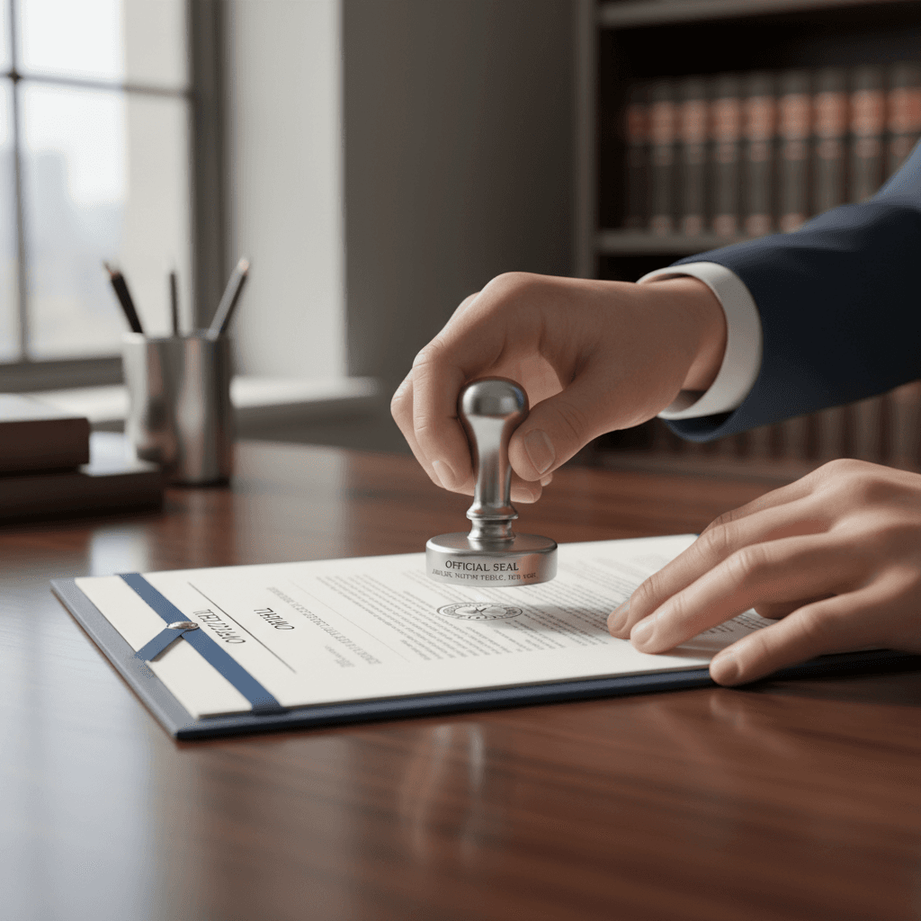 Notary documents and stamp on a desk in Westampton Township